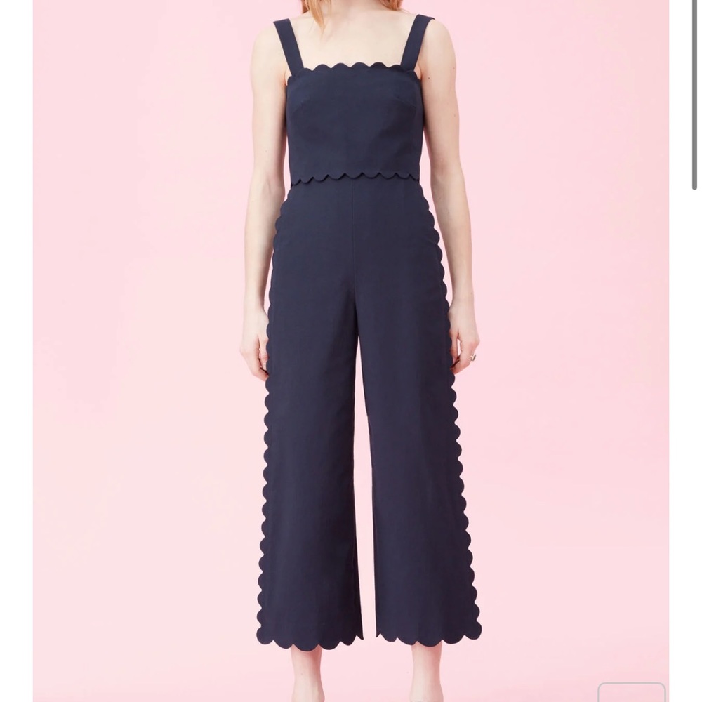 Rebecca Taylor Navy Scalloped Wide-Leg Jumpsuit